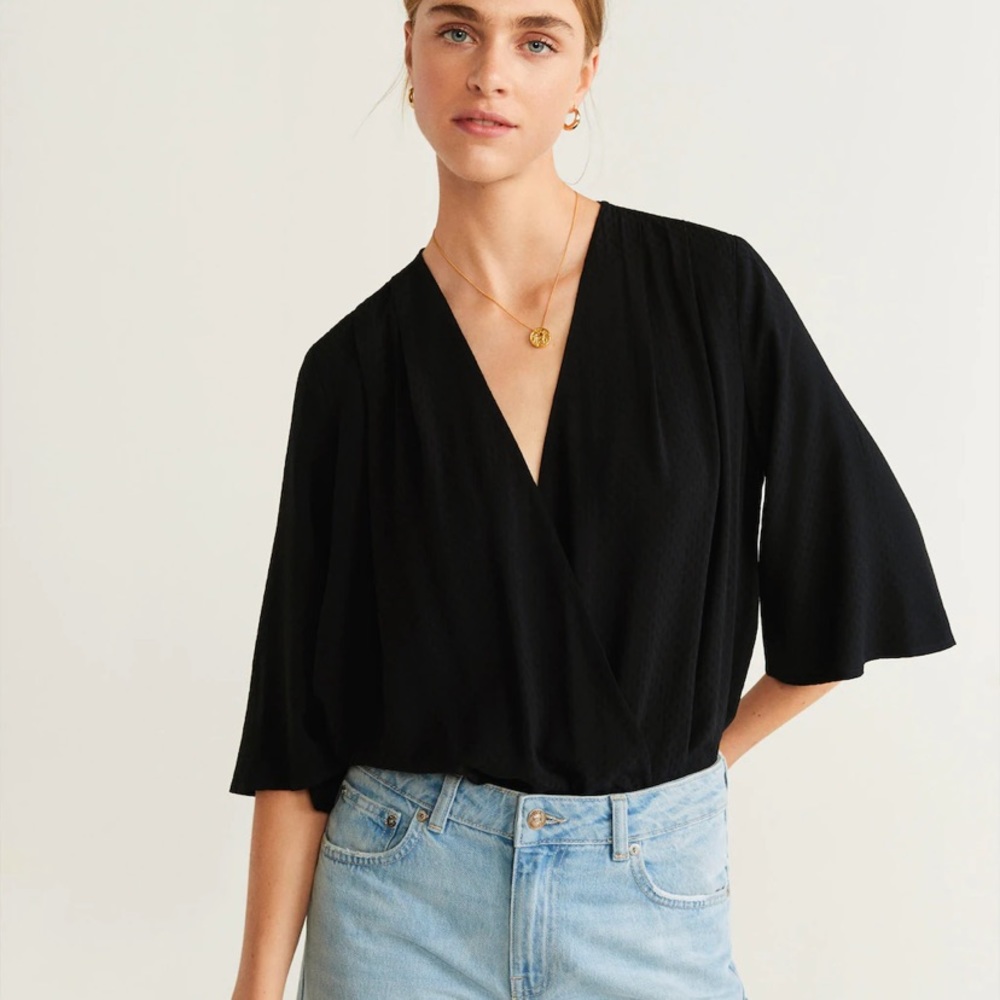 Mango crossover v-neck black bodysuit - 4/Small